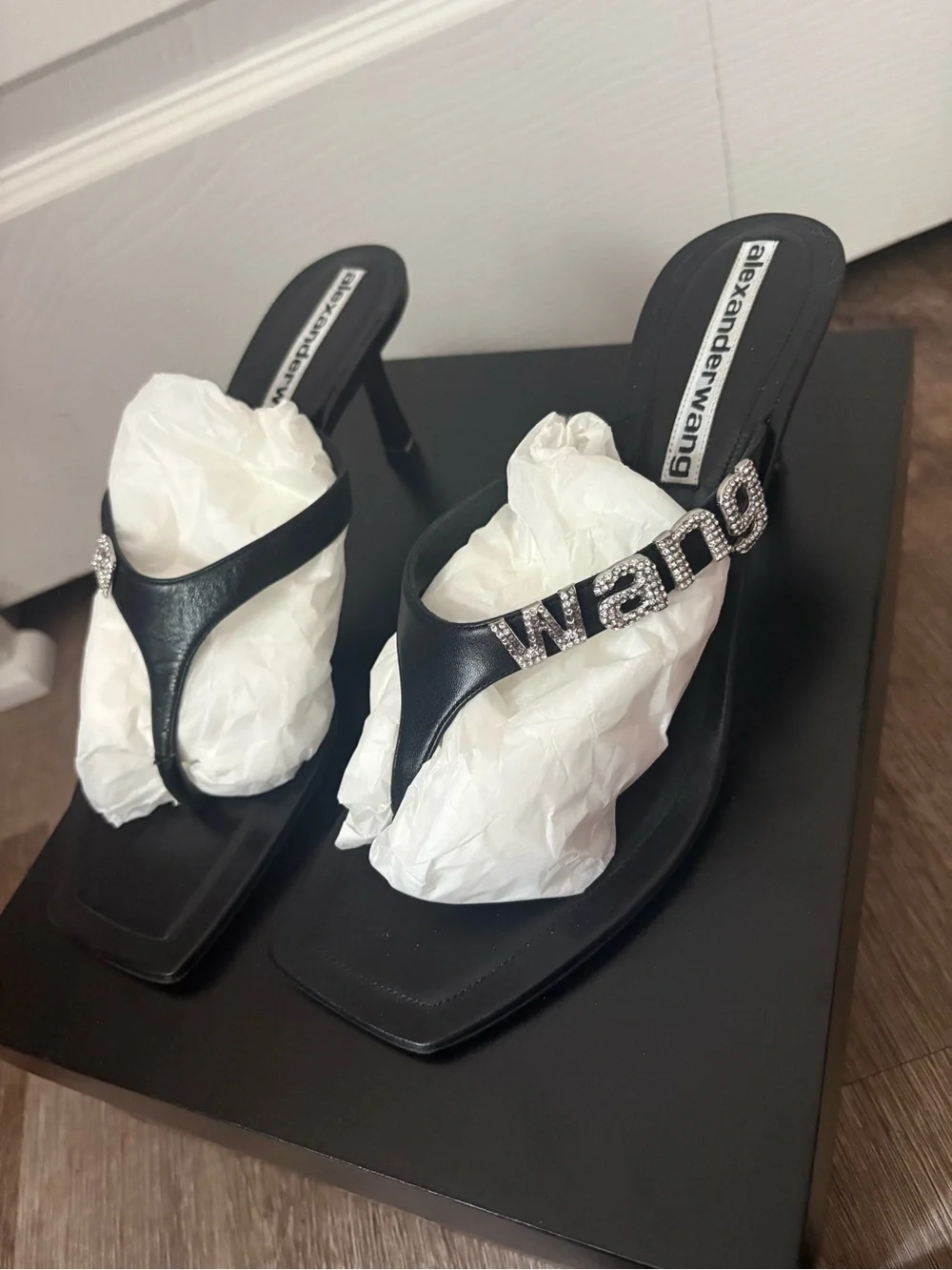 Alexander Wang Black Patent Ivy 65 Thong Mule Heels